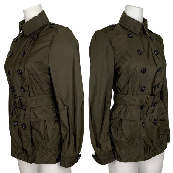 Burberry Brit Double Breasted Trench Coat Jacket US 8 Green Belted Utility Fall - Picture 3 of 16